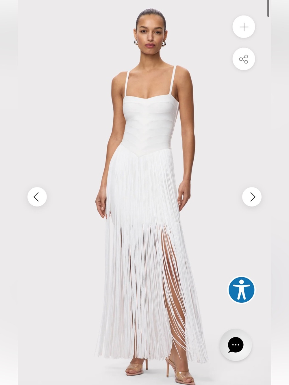 Herve Leger White Fringe Gown